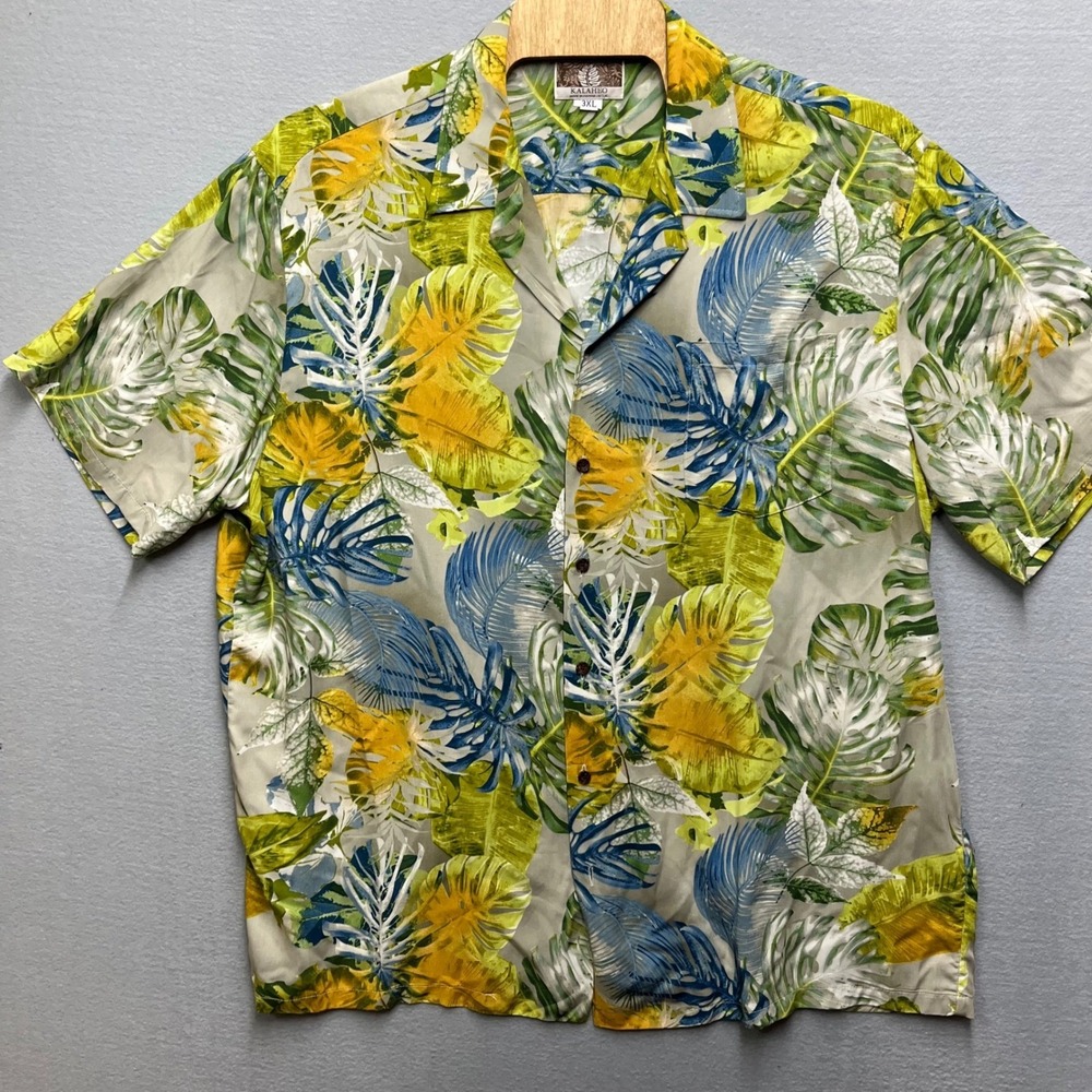VTG Kalaheo Mens 3XL Hawaiian Shirt Monstera Leaf Tropical Made Hawaii USA Green